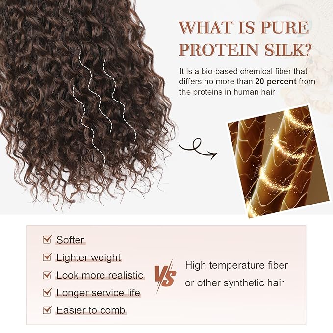Clip in Hair Extensions, FLUFYMOOZ 4PC 100％ Pure Protein Silk Hair Extensions Long Soft Natural Hairpiece 20 Inch Curly Hair Extension for Women (Reddish Brown)