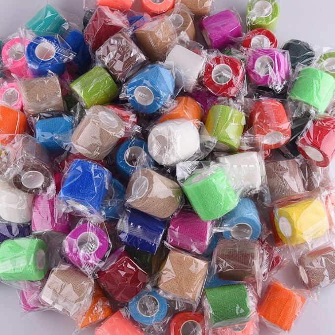 BQTQ 108 Rolls Self Adhesive Bandage 2 Inch Colored Self Stick Athletic Wrap Tape Self Adherent Stretch Bandages for Wrist Ankle Swelling Sprains (Rich Color)