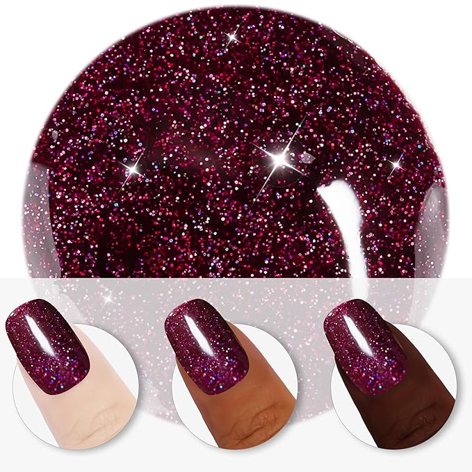 YTD Likomey Gel Nail Polish,15ml Colorful Wine Purple Glitter Fall Winter Dark Plum Shimmer Shiny Sparkly Salon Home DIY Manicure UV Color Varnish,SF402