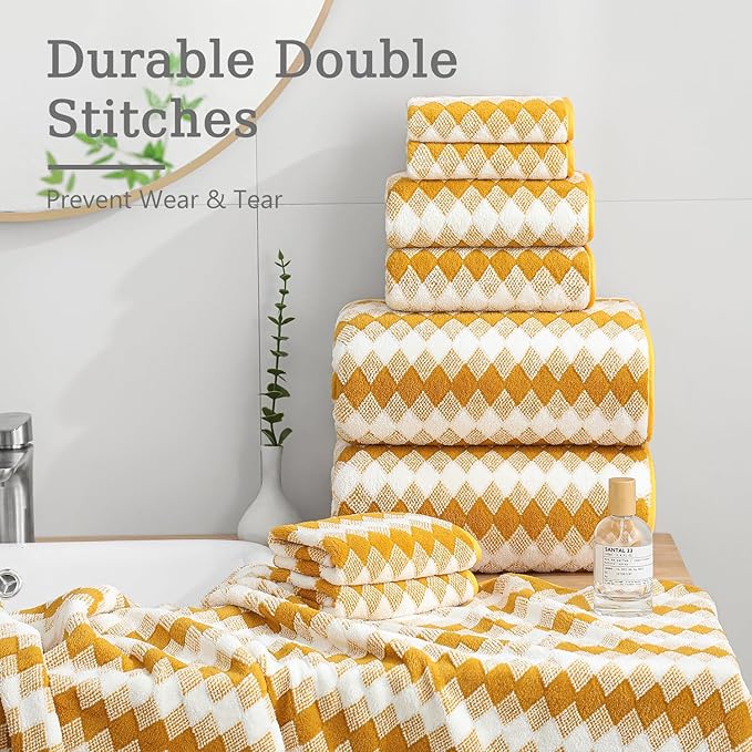 8 Piece Bathroom Towel Set |2 Oversized Bath Towels,2 Hand Towels,4 Washcloths| 600GSM Soft Hotel Towel Set Large Bath Sheet for Bathroom,Highly Absorbent Quick Dry Bath Towel Collections,Golden Brown