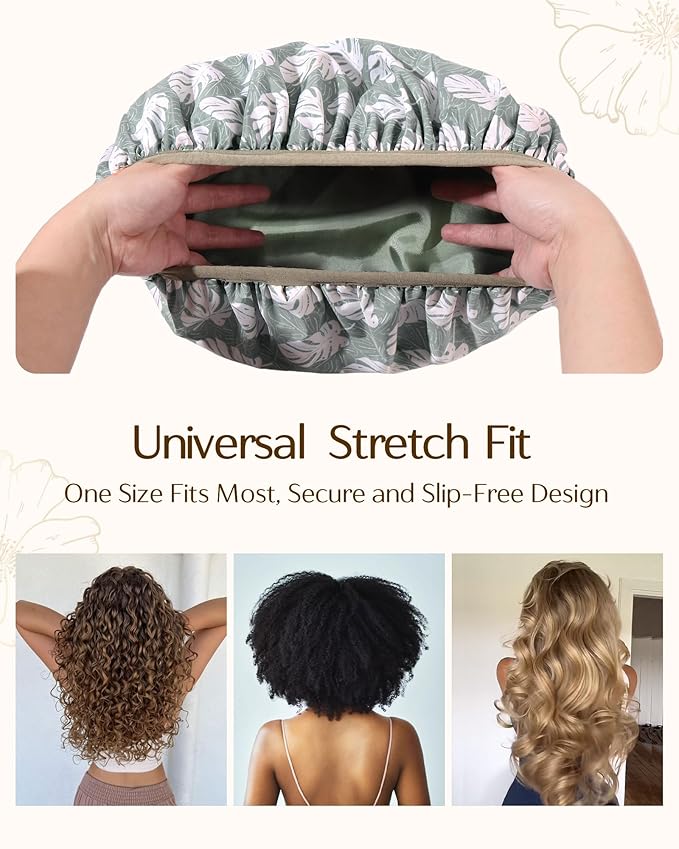 Yanibest Shower Cap for Women - Hair Satin Bonnet Shower Cap for Women Waterproof Extra Large Double Layer Reusable Adjustable for Braids Long Hair