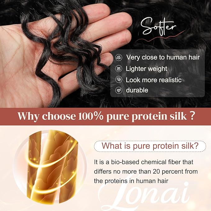 LONAI 4PC Clip in Hair Extensions, 100％ Pure Protein Silk Curly Hair Extension for Women, 26 Inch Long Soft Natural Hair Extensions-Black Brown