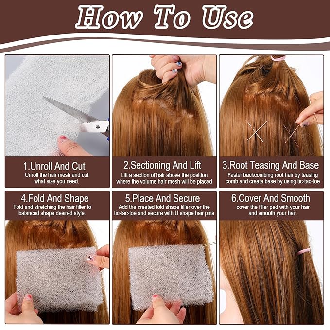 Hairs Sponge for Updo & Volumes Bump Tool, Volume Bumps Insert, Hair Filler for Thin Hairs, Hair Bumps for Volume Insert Tousle Sponge with 70 Bobby Pins Salon Must-Have (Off White)