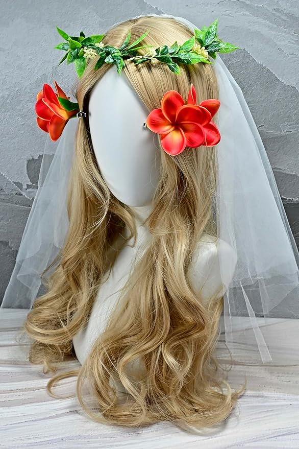 Pack of 2 Real Touch Flowers Hawaiian Flower Hair Clips Plumeria Hibiscus Hair Clips Handmade Hair Accessories for Beach Wedding Bridal Party Mother's Day Women Girls Holiday Gifts (c-831, 2pcs)