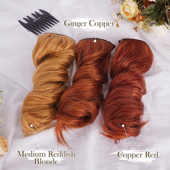 BARSDAR Short Wavy Clip in Hair Extensions - 12 Inch Ginger Clip in Hair Extensions for Women - 6PCs Thick Soft Synthetic Clip in Hairpieces Hair Extensions Daily - Medium Reddish Blonde