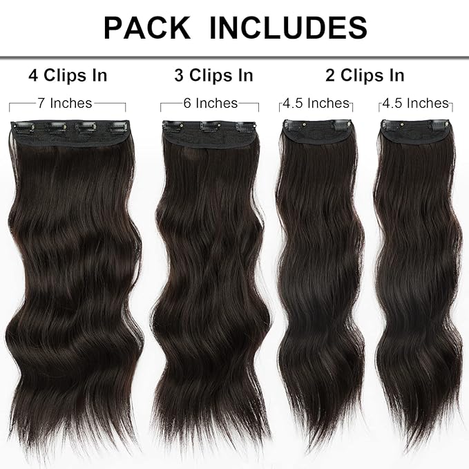 Vigorous Clip in Hair Extensions 4Pcs Dark Brown Long Hair Extensions Clip Ins 20Inch Soft Synthetic Hairpieces for Women