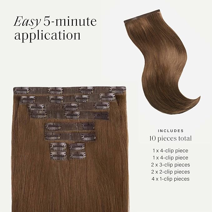 Luxy 100% Remy Human Hair - Seamless Clip-In Hair Extensions - Multi-Dimensional Color for Natural Blending, Adds Volume & Length 50 grams 12" Chestnut Brown Seamless