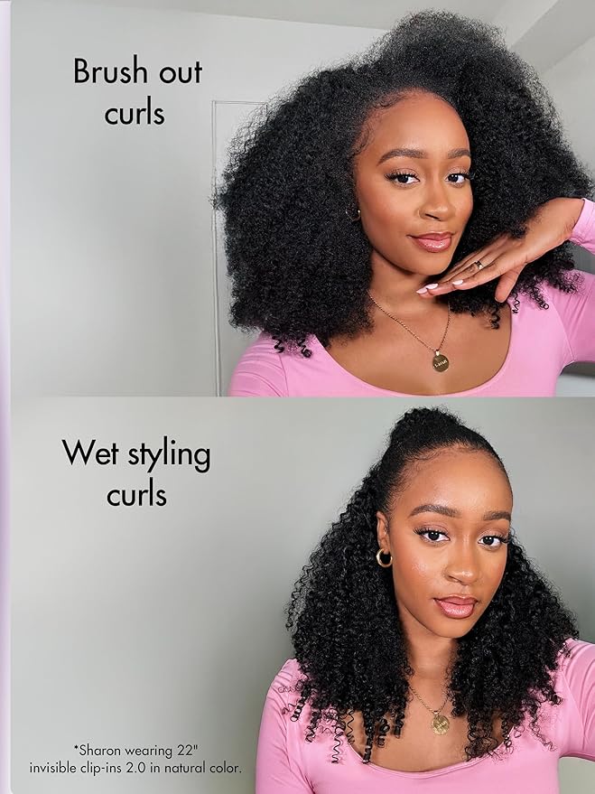 LUVME Invisible Clip ins Hair Extensions Deep Kinky Curly Real Human Hair Remy Hair Clip ins for Women, Natural Human Hair, 16 inch 110g 6Pcs, Natural Black