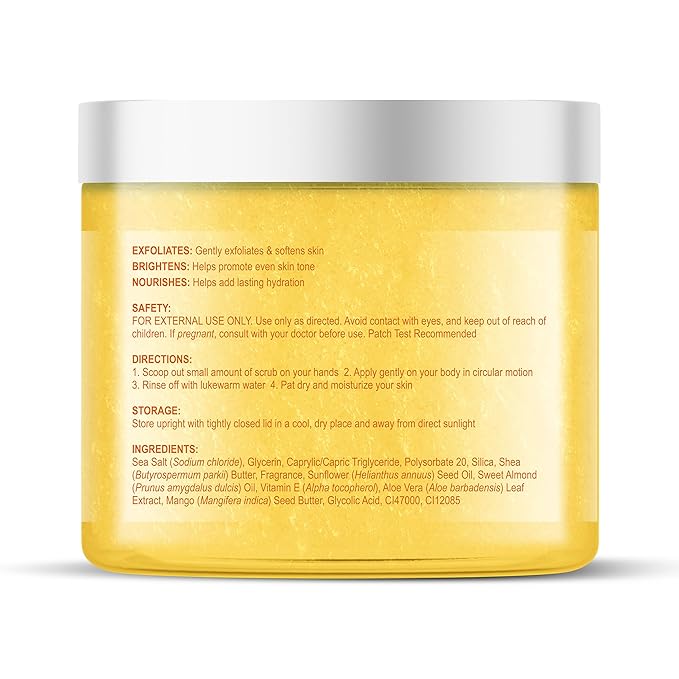 Botanic Hearth Mango Swirl Body Scrub | 8.8 Fl Oz | Exfoliating & Moisturizing Scrub for Smooth, Radiant Skin | Infused with African Shea & Glycolic Acid | 3 in 1 Scrub