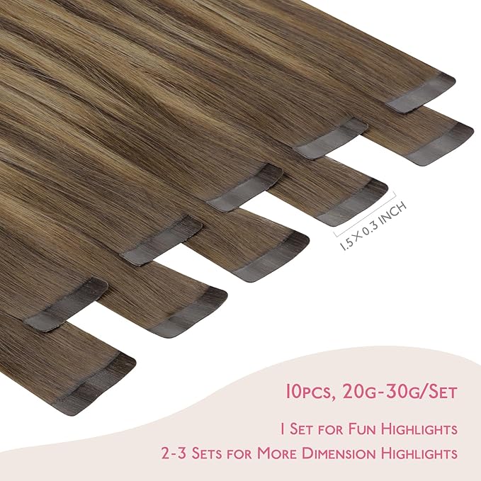 WENNALIFE Tape in Hair Extensions Human Hair Balayage Chocolate Brown to Caramel Blonde Tape in Extensions, 10pcs 25g 18 inch Remy Invisible Tape Ins Straight Soft Real Human Hair Tape in Extensions