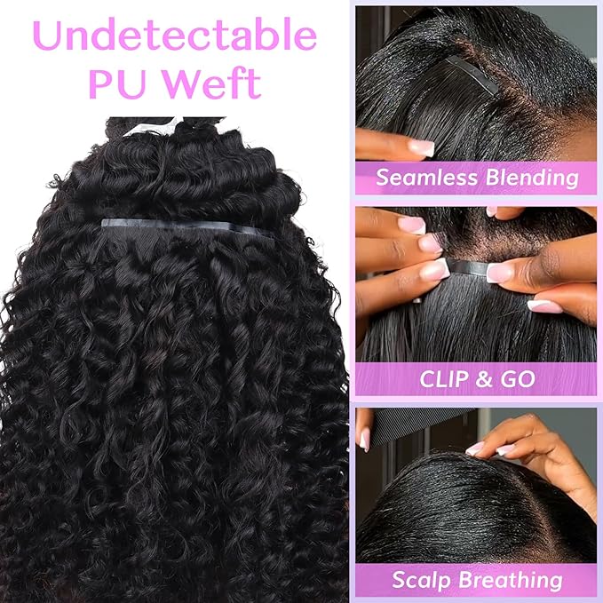 IDN BEAUTY Seamless Clip In Hair Extensions Human Hair Deep Wave Clip ins Virgin Human Hair Seamless Clip Ins For Black Women PU Weft Invisible Edge Thick Soft Hair 110g 7Pcs 14 Inch