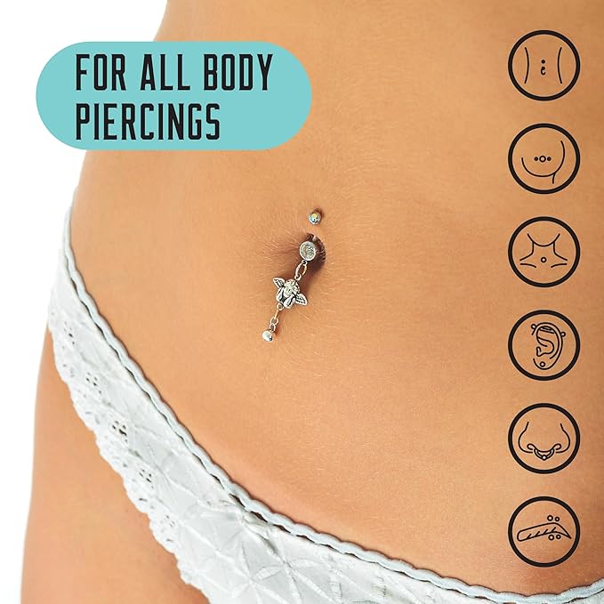 BASE LABORATORIES Piercing Aftercare Spray 4oz | Saline Spray for Piercings | Ear Piercing Cleaner Spray | Saline Solution for Piercings | Piercing & Keloid Bump Removal for Ears, Belly Nose Piercings