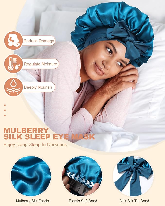Mulberry Silk Bonnet Sleeping Women Curly Hair Bonnets Tie Band Double Layer Reversible Sleep Bonnet Silk Hair Wrap Sleep Cap