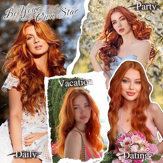 BARSDAR Copper Red Hair Extensions - 20 Inch Wavy Clip in for Women - 6PCs Full Head Thick Soft Synthetic Hairpieces for Daily Party Halloween