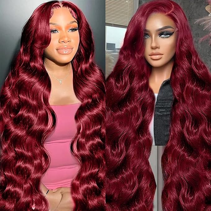 24 Inch 99J Burgundy Lace Front Wigs Human Hair 200 Density Body Wave 13x6 HD Lace Front Wigs Pre Plucked With Baby Hair Colored Wigs For Women