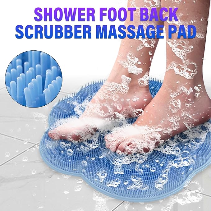 Shower Foot Scrubber Mat with Non-Slip Suction Cups,Foot Backs Cleaning Pad Back Washer Exfoliating Bath Wash Pad,Foot Scrubber in Shower Men & Women (Blue)