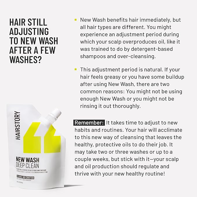 Hairstory New Wash Deep Clean Refill, Clarifying Cleansing Cream for Oily & Fine Hair, Detergent Free Shampoo & Conditioner Alternative, 20oz