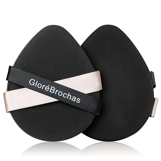 Makeup Sponge Set, GloréBrochas 2PCS Micro Porous Low Absorption Foundation Sponges, Latex-Free PU Makeup Puff, 3.2inches Soft Dual-Sided Powder Puff for Face Powder, Black