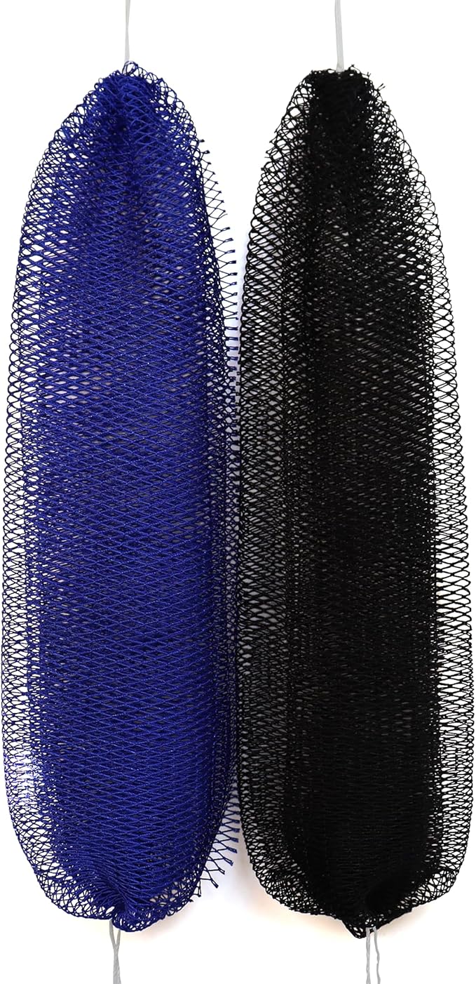 African Exfoliating Net Sponge Authentic – 2 Pieces African Bath Sponge with Knots, Quick-Drying Body Scrubber, 45 inches Stretch Exfoliating Washcloth Loofah for Women & Men (Navy Blue+Black)
