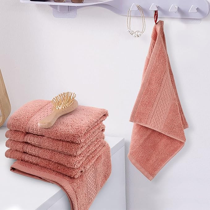 Cleanbear Ultra Soft Washcloths 6 Pack Cotton Face Cloths Wash Cloths Set - Large Bathroom WashCloth 13 x 13 Inches (Coral)