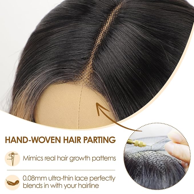 AISI HAIR Brown Mix Blonde Wig for Women Medium Length Wave Curly Glueless Synthetic Heat Resistant Hair Wigs for Daily Party Cosplay