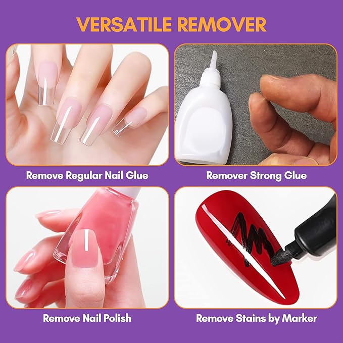 Makartt Nail Glue with Glue Remover Kit, Super Strong Nail Glue 7ML for Acrylic Nails Press On Nails,10ML Glue Off Fake Nails, Remover for Super Glue, Nail Polish Easy Application Nail Art Supplies