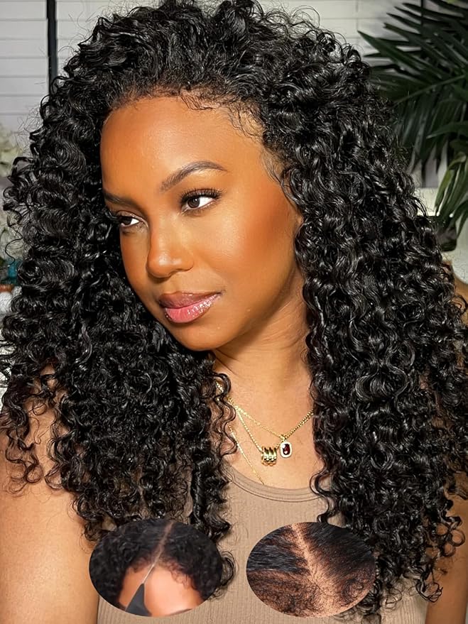 Julia Hair Bye Bye Knots Curly 4C Baby Hairs Lace Human Wig with Kinky Edges Hairline 7x5 Invisible Knots Pre Cut HD Lace Front Glueless Wig Pre Bleached Pre Plucked for Beginners 150% Density 22 Inch
