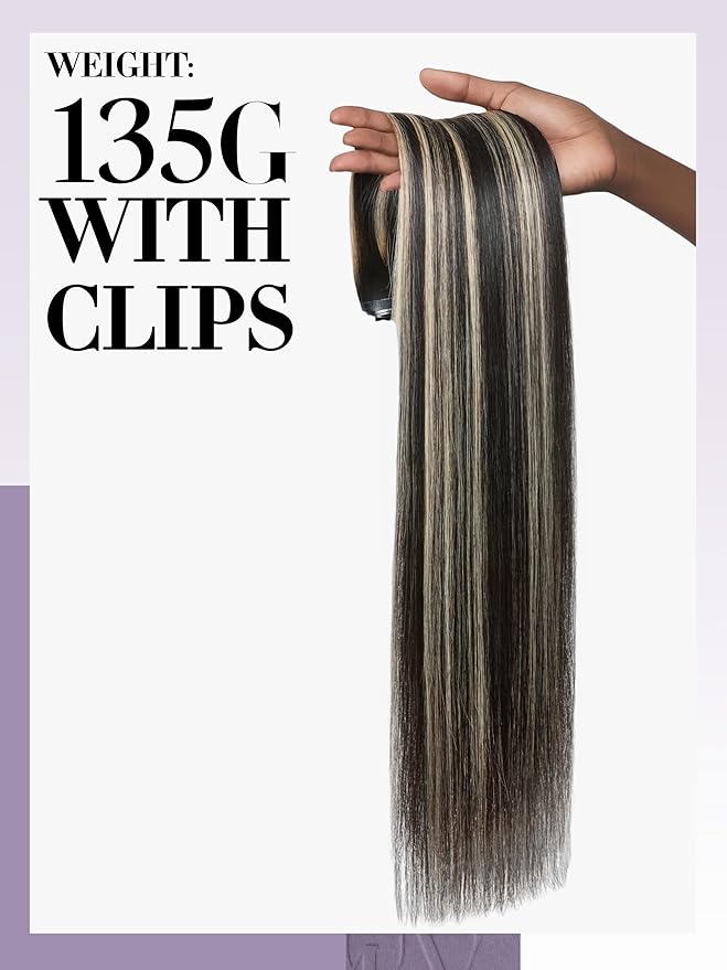 LUVME Balayage Clip in Hair Extensions, 135g 22 Inch Highlight Color Human Hair Extensions Thick Real Human Hair Clip on Double Weft Remy Hair