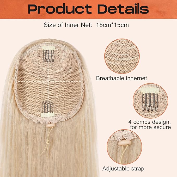 SEIKEA Versatile Drawstring Ponytail Extension, 18" Long Wavy Multi Layered Clip in Ponytail Hair Extensions Stand Up High Fake Pony Tail Soft Natural Synthetic Hairpiece Dark Blond/White Blonde