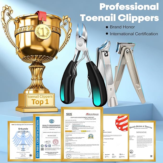 8-in-1 Heavy Duty Toenail Clippers for Thick Nails - Wide Jaw Ingrown Kit for Seniors. Surgical Steel Pedicure Set. Arthritis Friendly Household Essential. Best Gift for Men & Parents