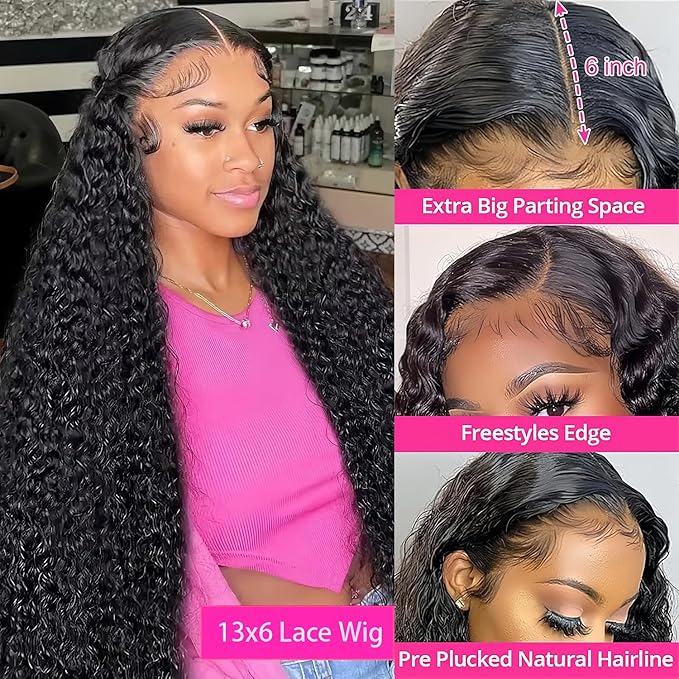 24Inch 13X6 Lace Front Wigs Human Hair 200% Density Deep Wave HD Transparent Lace Front Wigs Human Hair Pre Plucked Glueless Wigs Deep Curly Human Hair for Women With Baby Hair