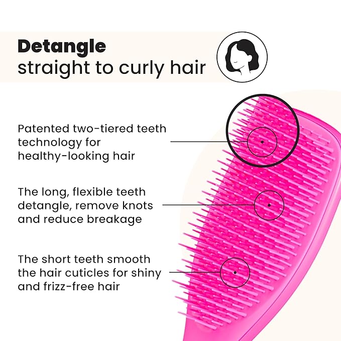 Tangle Teezer Ultimate Detangler Brush for Wet & Dry Hair, Eliminates Knots & Reduces Breakage for All Hair Types, Runway Pink
