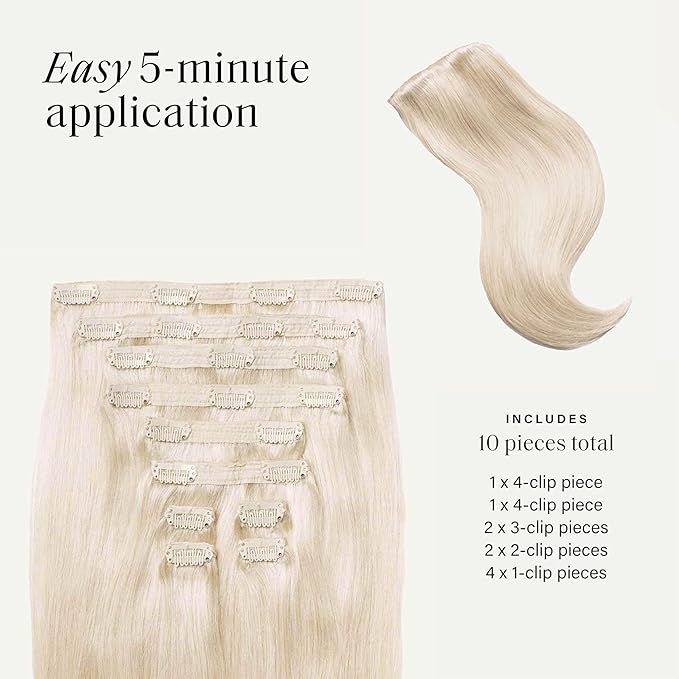 Luxy 100% Remy Human Hair, Classic 160g Clip-In Hair Extensions - 10 Wefts Multi-Dimensional Color for Natural Blending, Adds Volume & Length, Easy Apply & Remove 20" Platinum Blonde Classic