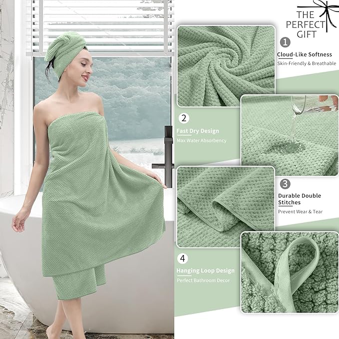 8 Piece Bathroom Towel Set Green |2 Oversized Large Bath Towels Sheet,2 Hand Towels and 4 Washcloths| 600GSM Ultra Soft Luxury Premium Towel Set Highly Absorbent Quick Dry Hotel Towel Collection