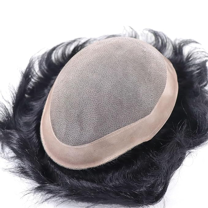 6x8 7x9 Hair Men’s Toupee Mono Lace PU Hairpiece Replacement Capillary Prosthesis System 100% Human Hair Breathable Durable Males Wig Natural Black (MONO Base, 7x10)