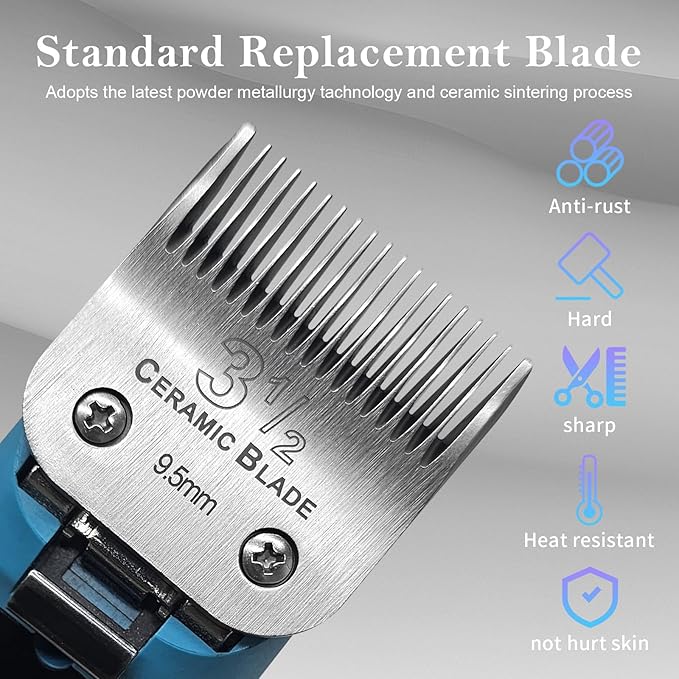 2 Packs 3-1/2 Detachable Replacement Ceramic Blades set,Compatible with Andis/oster Classic 76/Star-Teq/Power-Teq/A5 Clipper,Cut Length 3/8"（9.5MM）