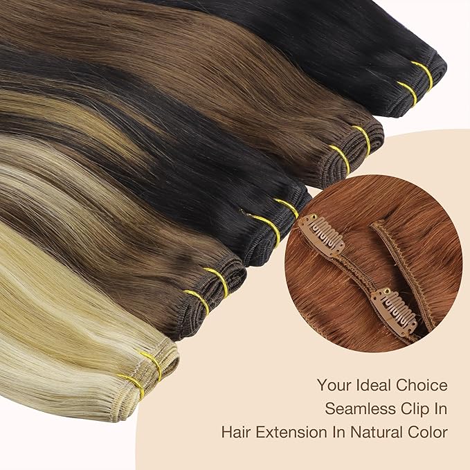 GOO GOO Clip in Hair Extensions Real Human Hair, Remy Human Hair Extensions Clip ins for Women, Natural Human Hair, 14inch 120g 7Pcs, Auburn