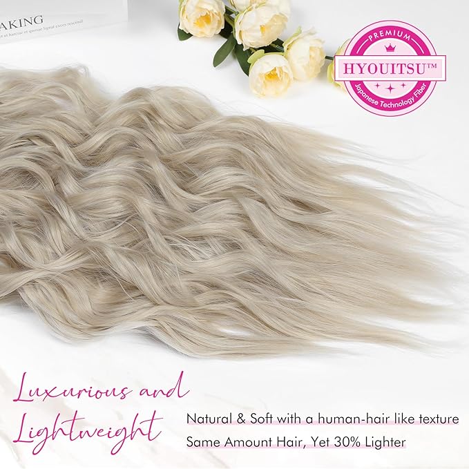 REECHO Clip in Hair Extensions, 4PCS Blonde Hair Extensions 24" Thick Long Beach Waves hair extensions HE003 Invisible Lace Weft Natural Soft Hairpieces for Women – Medium Blonde
