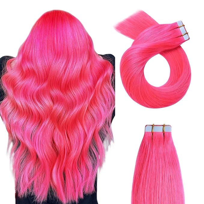 YILITE Pink Tape in Hair Extensions Remy Human Hair 20pcs 50g Tape Hair 18 inches 20pcs 50g Pink Tape in Hair Extensions