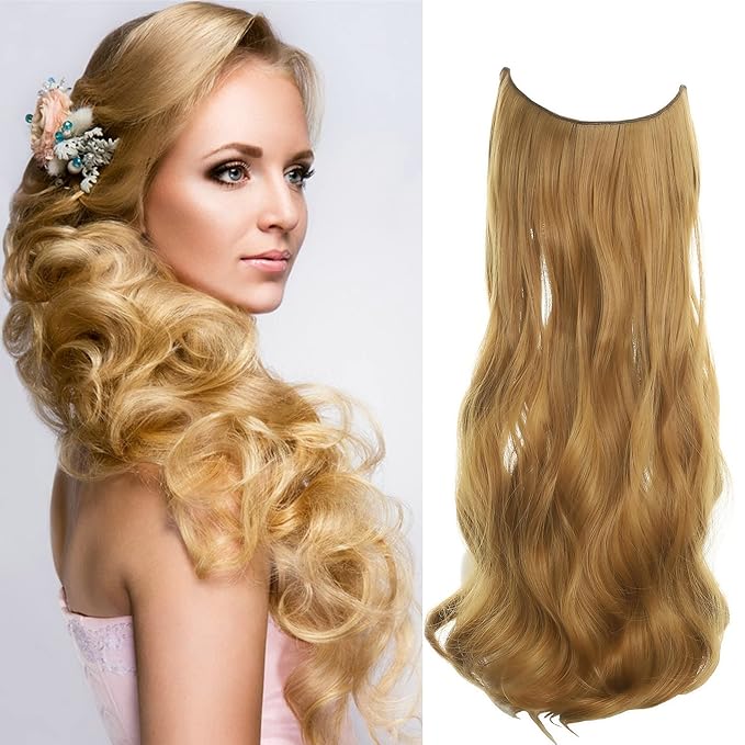 Invisible Wire Hair Extensions Transparent Wire Adjustable Size 4 Secure Clips Long Wavy Curly Secret Hairpiece 24 Inch for Women