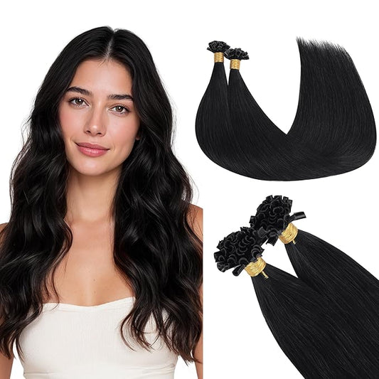GOO GOO U Tip Hair Extensions Real Human Hair, Double Volume 100g 100S, 20 Inch Hot Fusion U Tip Extensions, Invisible Remy Hair, Jet Black