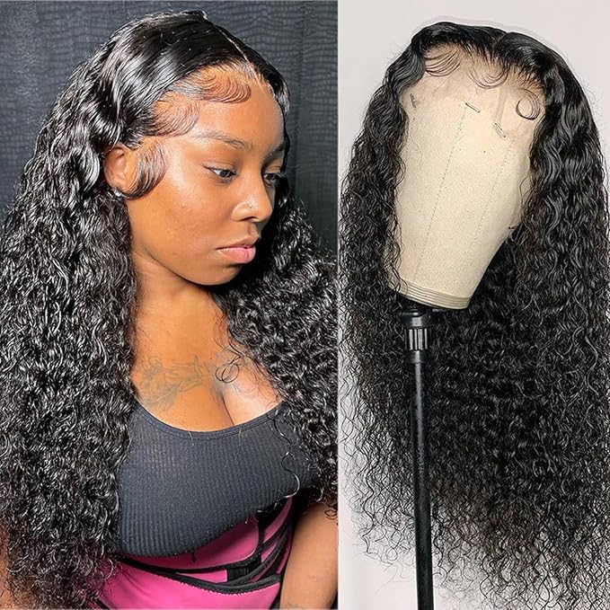 Water Wave HD Lace Front Wigs Human Hair 200% Density Lace Front Wig 13x6 Deep Curly Frontal Wigs Human Hair Pre Plucked with Baby Hair Natural Color 22 inch