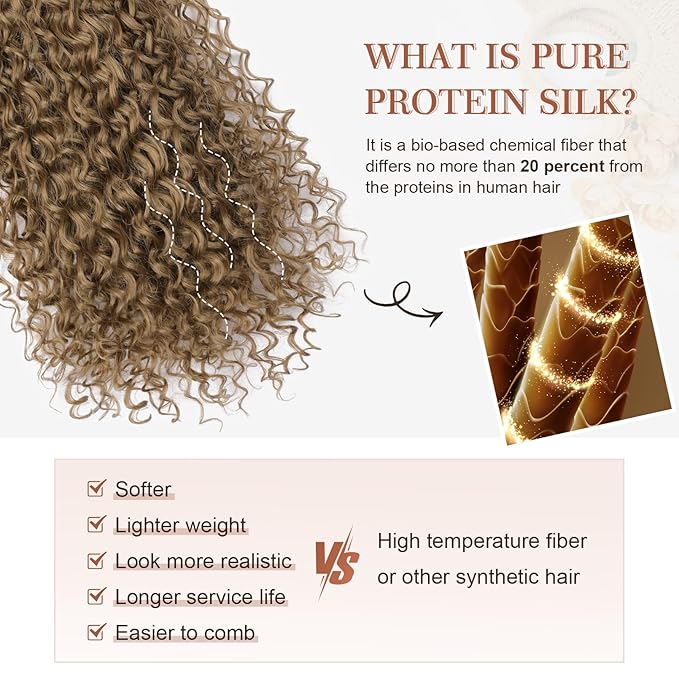 Clip in Hair Extensions, FLUFYMOOZ 4PC 100％ Pure Protein Silk Hair Extensions Long Soft Natural Hairpiece 20 Inch Curly Hair Extension for Women Deep Dirty Blonde