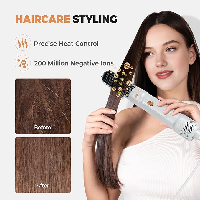 6 in ONE Blow Dryer Brush,Air Curling Iron Round Brush Blow Dryer 800W,Ionic Hair Dryer Brush for Women, Hot Air Brush Hair Styling Tools 100-120V