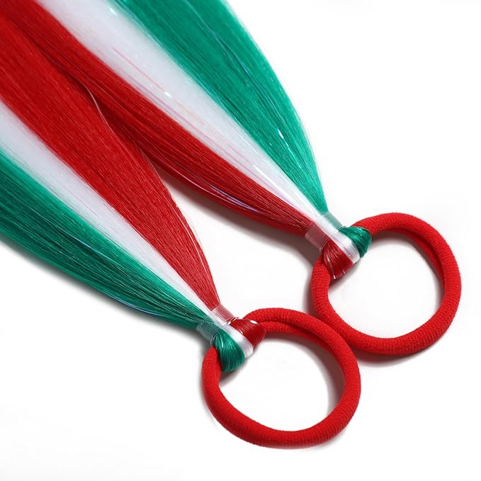Crazy Hair Day Accessories for Women 20 inch Colored Hair Extensions for Braids Festival Red White Green Ponytail Extension