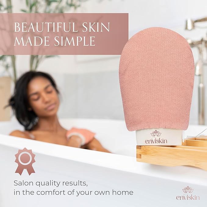 Dermaglow Deep Exfoliating Glove - Plant Based Body Exfoliator for Kerotosis Pilaris & Spray Tan Removal -Pink