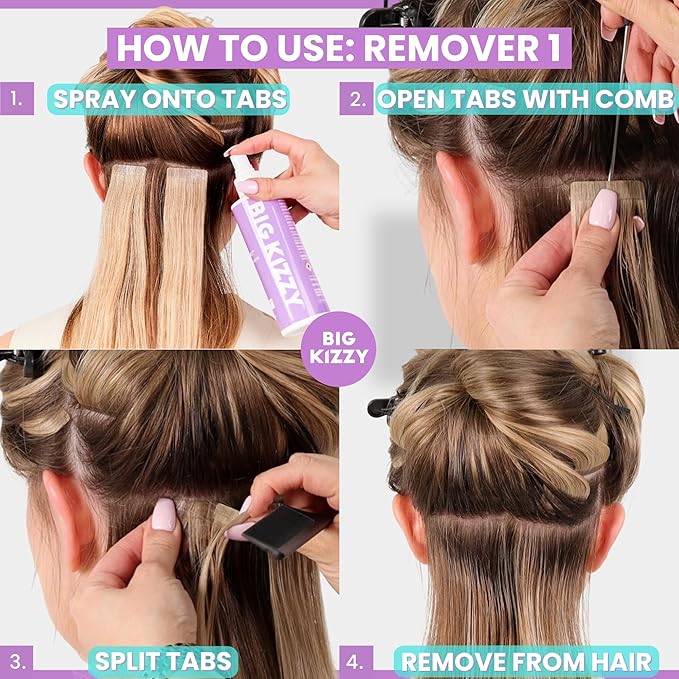 Big Kizzy Tape In Extension Remover, 32oz Refill Bottle + Free 8oz Release & Reuse Spray, Compatible with All Major Brands