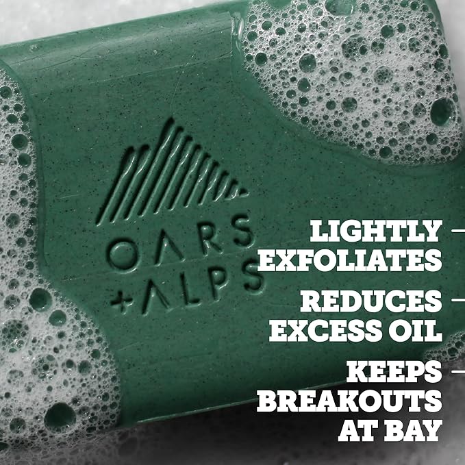 Oars + Alps Peppermint Charcoal Exfoliating Bar Soap for Men, Deep Cleaning & Exfoliating Soap, Made with Clean Ingredients, All Skin Types, Cruelty Free, Paraben Free, Travel Size, 6pk, 6oz