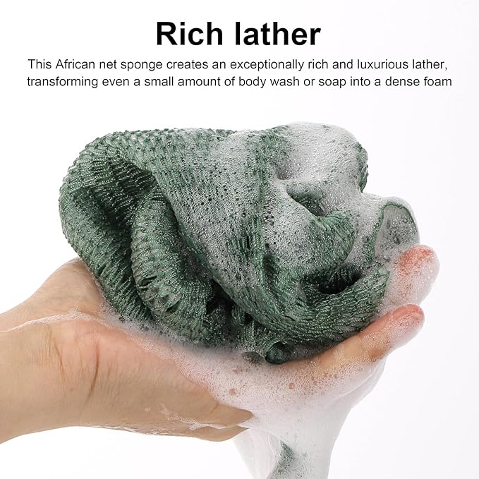 Authentic African Exfoliating Net, 4 Pcs Knotted Bath Net Sponge Loofah Exfoliating Washcloth Back Scrubber for Shower