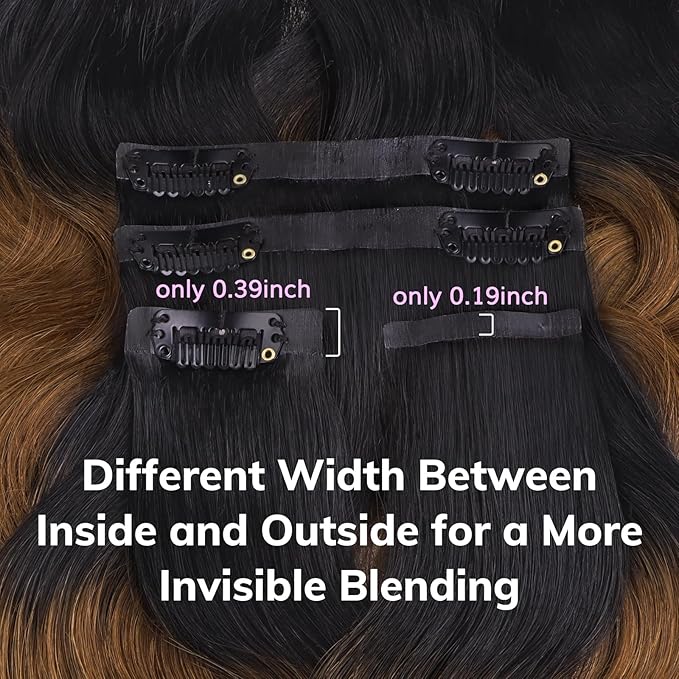 IDN BEAUTY Seamless Clip In Hair Extensions Human Hair 1B/30 Ombre Natural Black to Medium Auburn Body Wave Seamless Clip Ins For Black Women PU Weft Invisible Edge Thick Ends 100g 14 Inch 7pcs